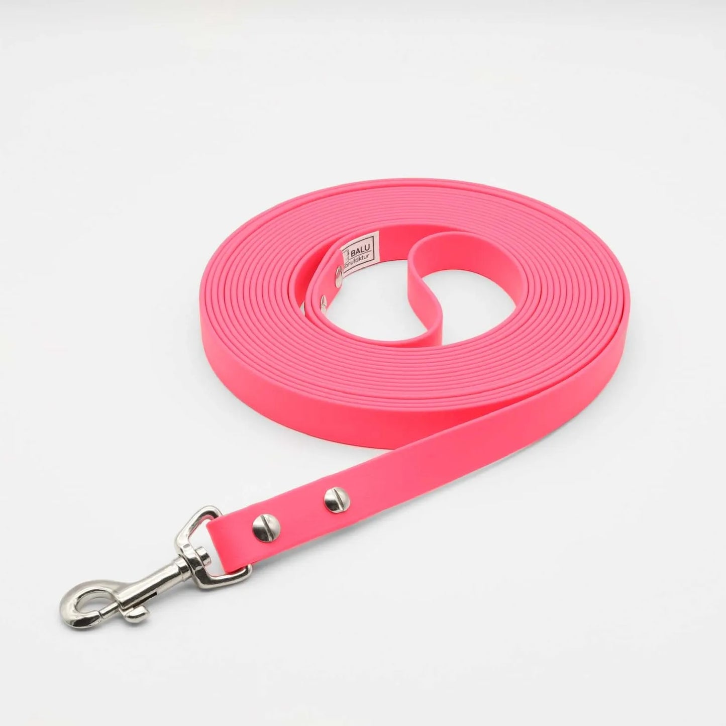 pinke Schleppleine aus Biothane mit silbernem karabiner