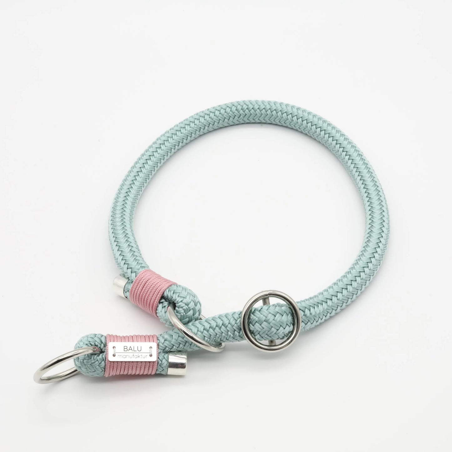 Zugstopphalsband aus mintfarbenem Seil mit rosa Takelage