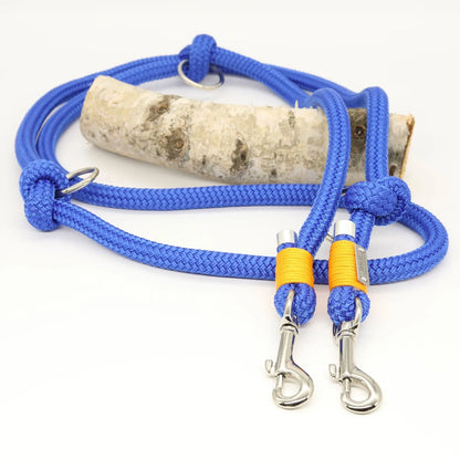 Verstellbare Hundeleine aus Seil 2m in blau mit silbernen Metallelementen