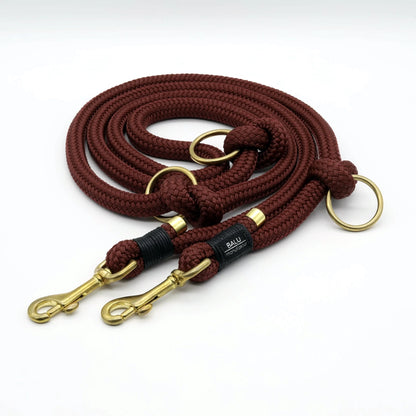Verstellbare Hundeleine aus Seil dunkelrot in 2m Länge und schwarzen Metallelementen