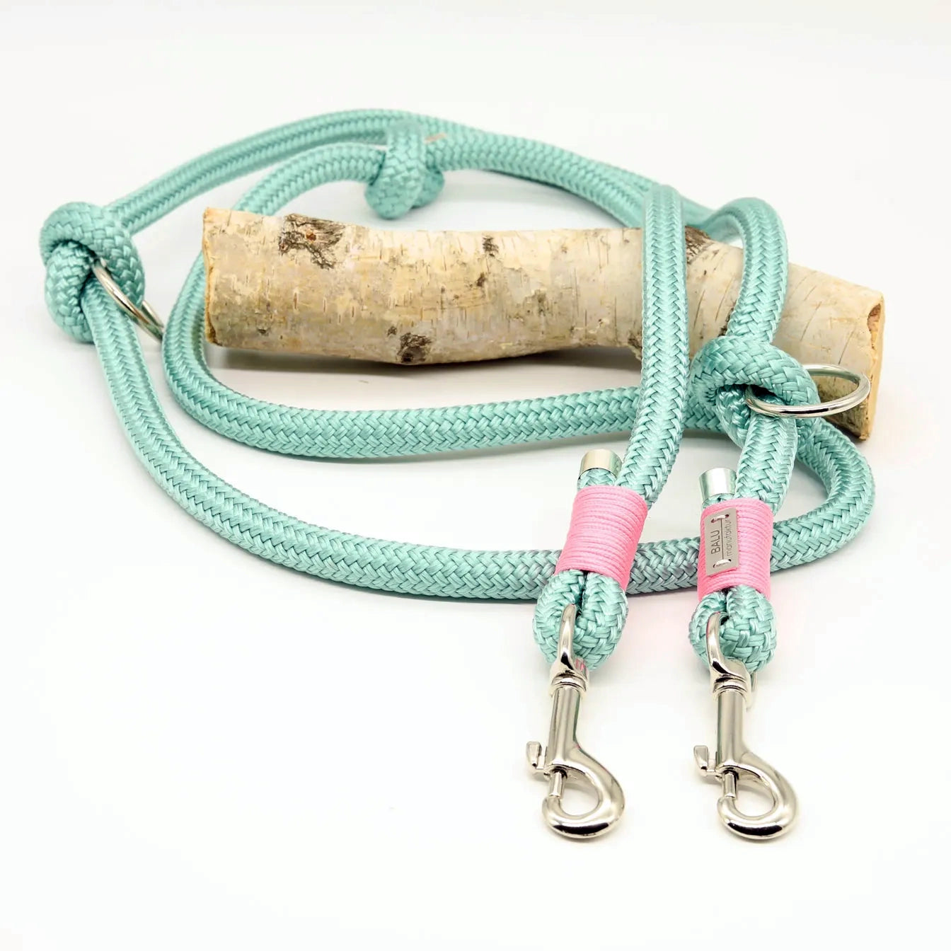 Verstellbare Hundeleine aus Seil 2m in mintgrün mit silbernen Metallelementen