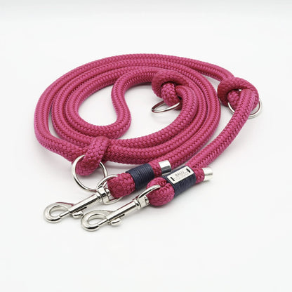 Verstellbare Hundeleine aus Seil 2m in pink mit silbernen Metallelementen