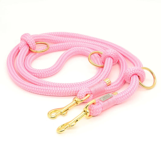 Verstellbare Hundeleine aus Seil 2m in rosa mit goldenen Metallelementen