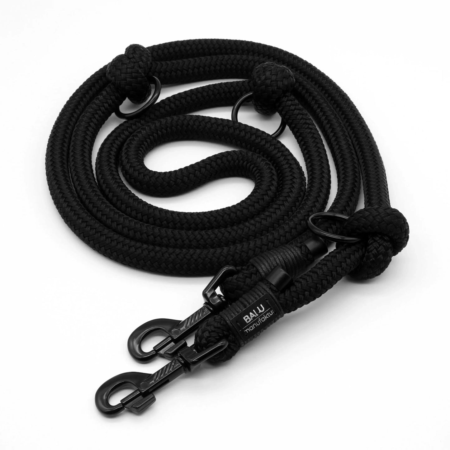 Verstellbare Hundeleine aus Seil 2m in schwarz mit schwarzen Metallelementen
