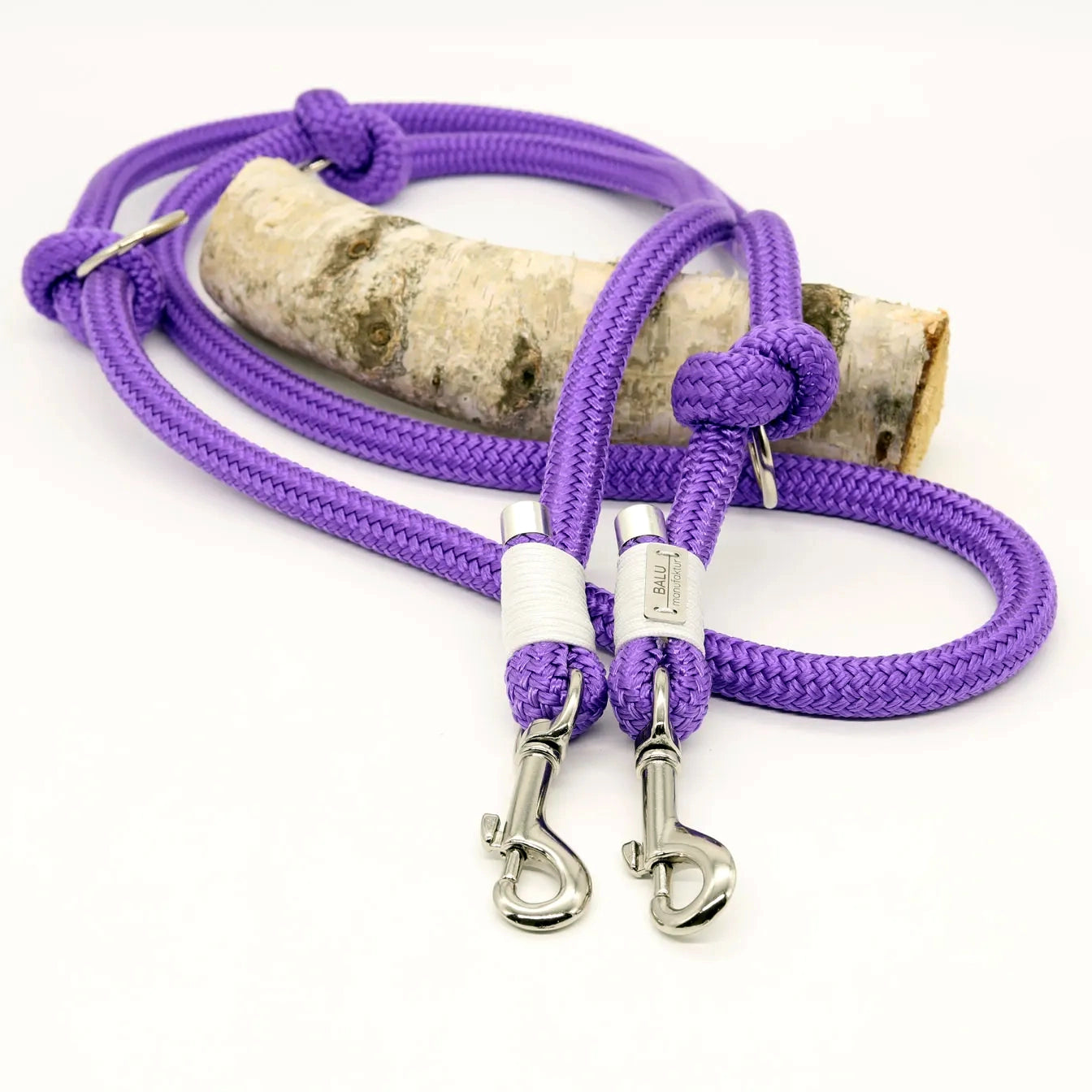 Verstellbare Hundeleine aus Seil 2m in lila mit silbernen Metallelementen