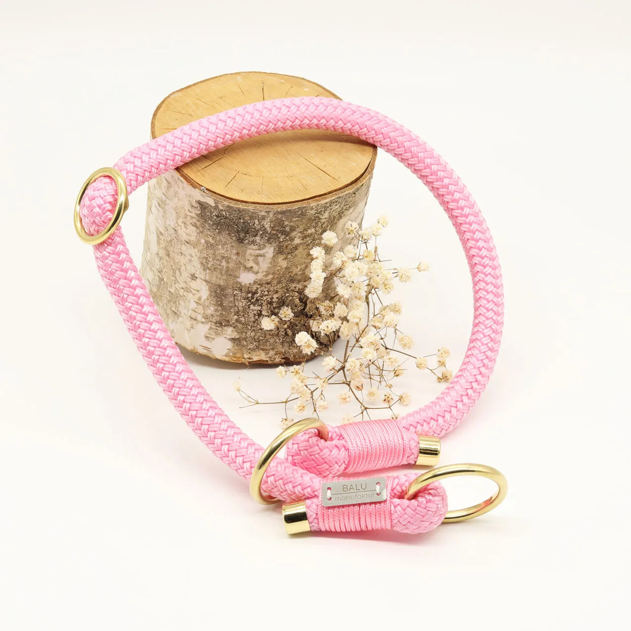 rosa Zugstopphalsband aus Seil mit goldenen Elementen